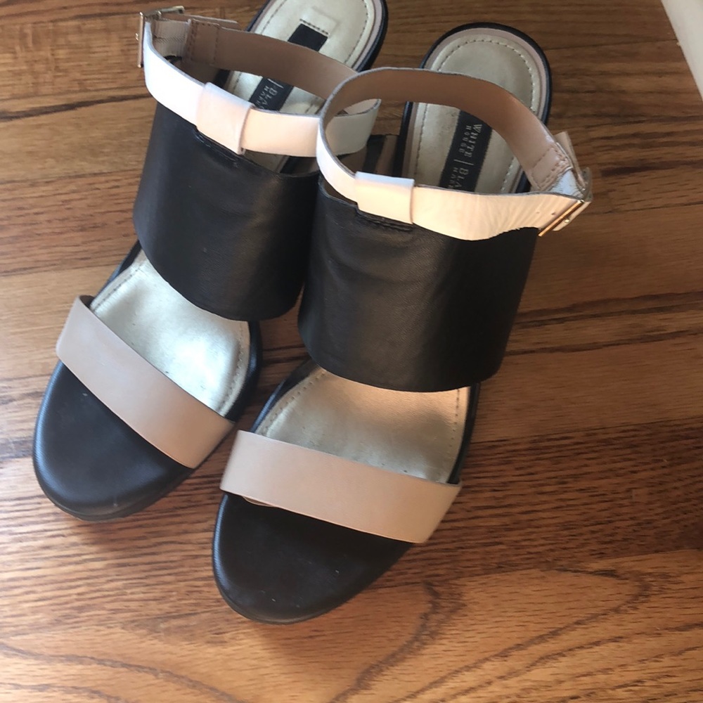WHBM black, taupe and white stewpot heels.